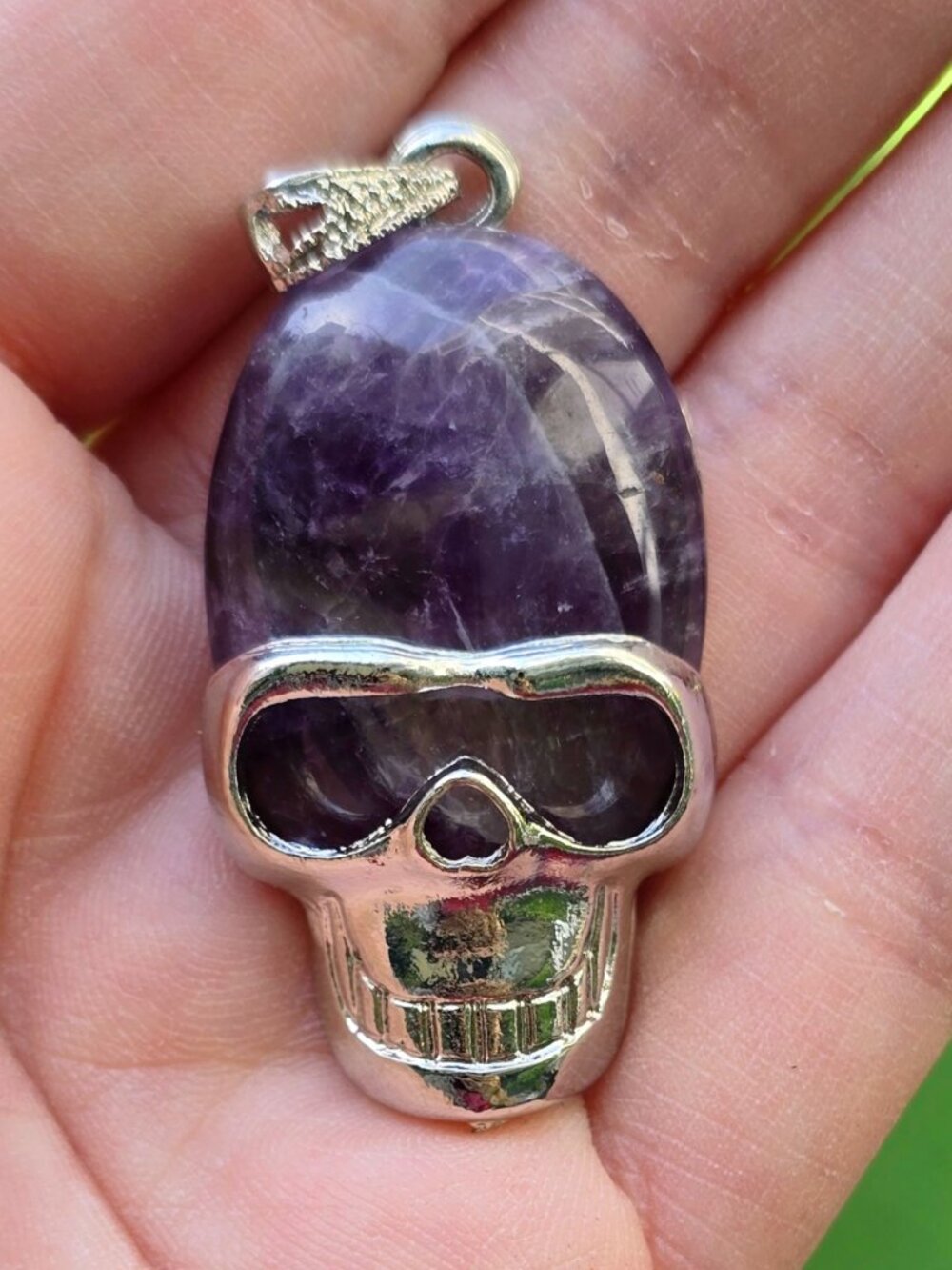 Hand Crafted ✦ Amethyst Stainless Steel Skull Pendant ✦ Gothic Purple Gemstone - Picture 2 of 6